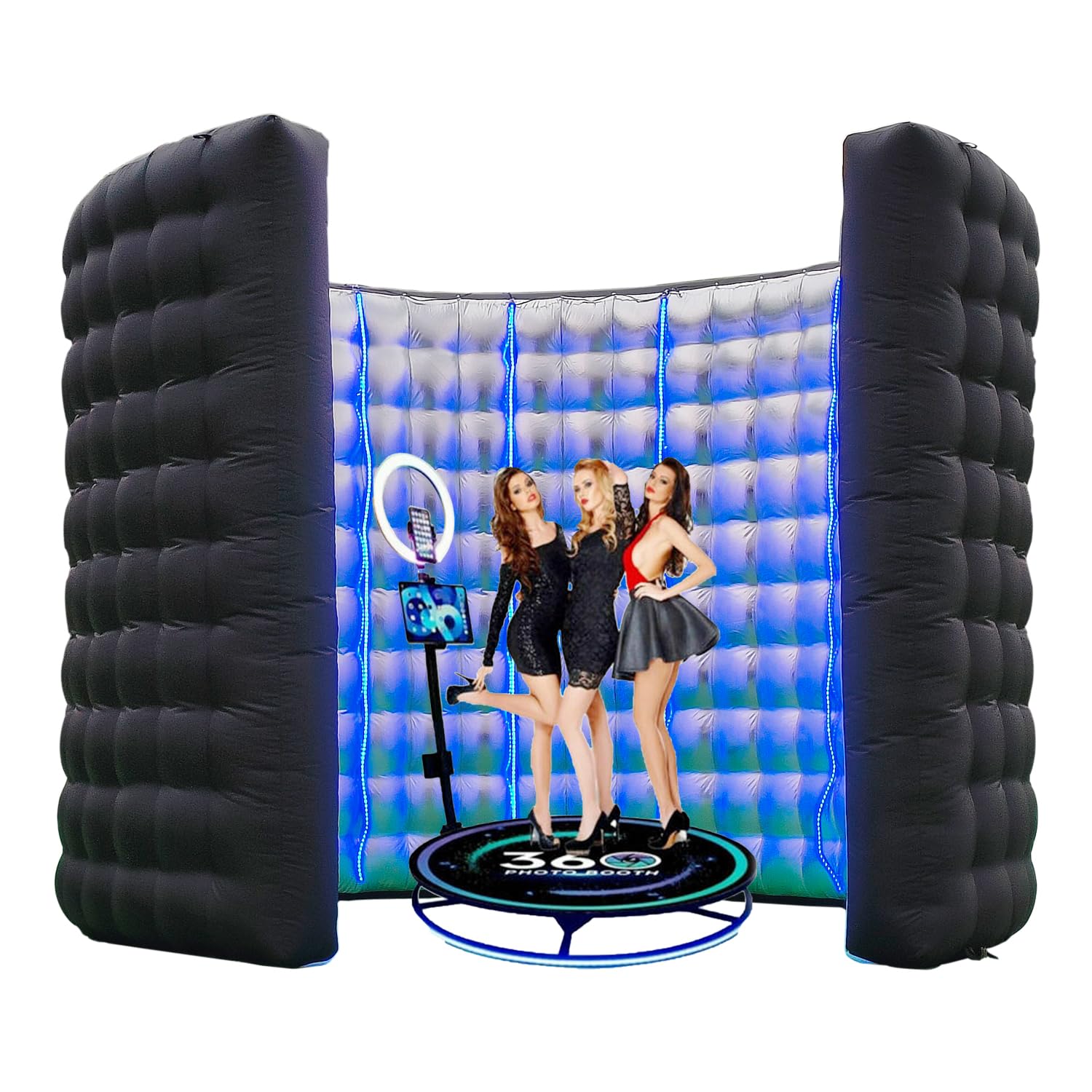 SAYOK 360 Photo Booth Backdrop, 10FT Inflatable Photo Booth Wall with Light, Photo Booth Enclosure, Photoshoot Background Silver Wall for 360 Photo Booth Machine, Wedding, Party, Event, Exhibition